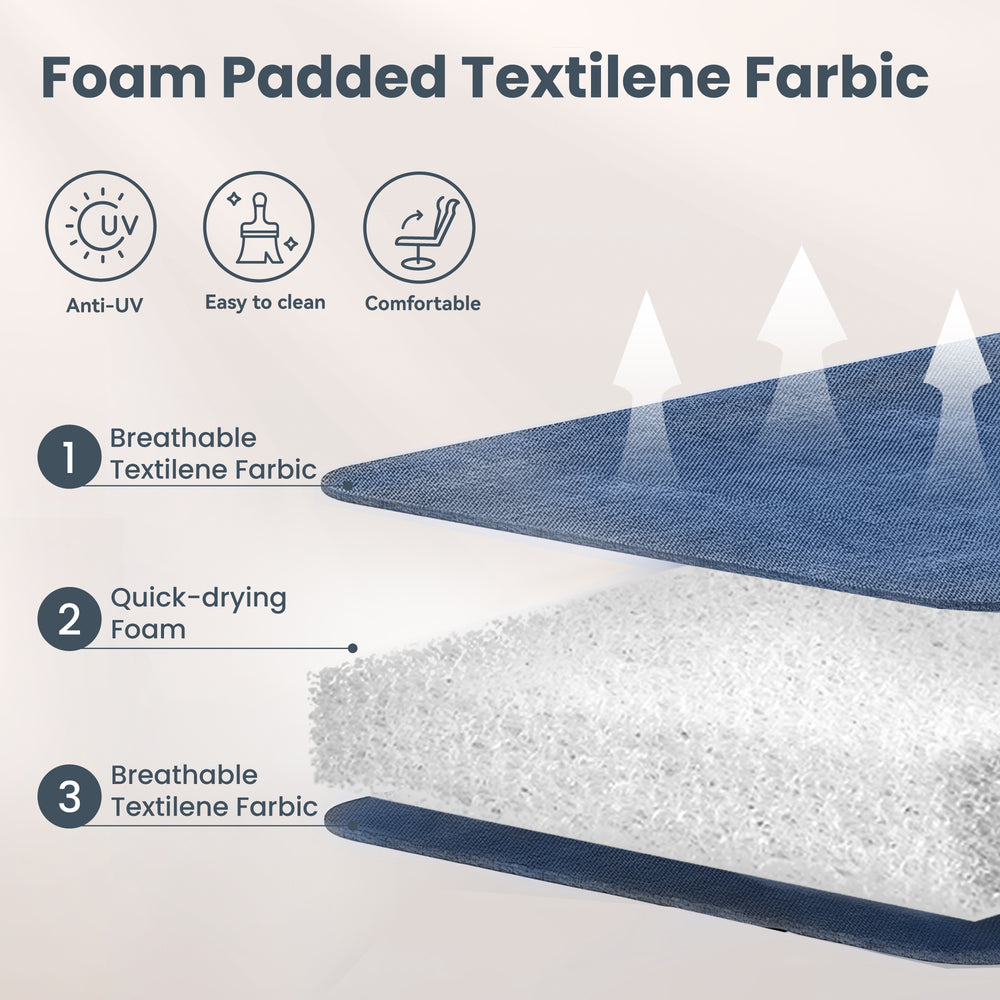 6-Seat Patio Dining Set with Upgraded Padded Textilene Chairs Blue