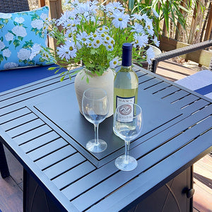 4-Seater Patio Metal Vines Sofa With Square Fire Pit Table