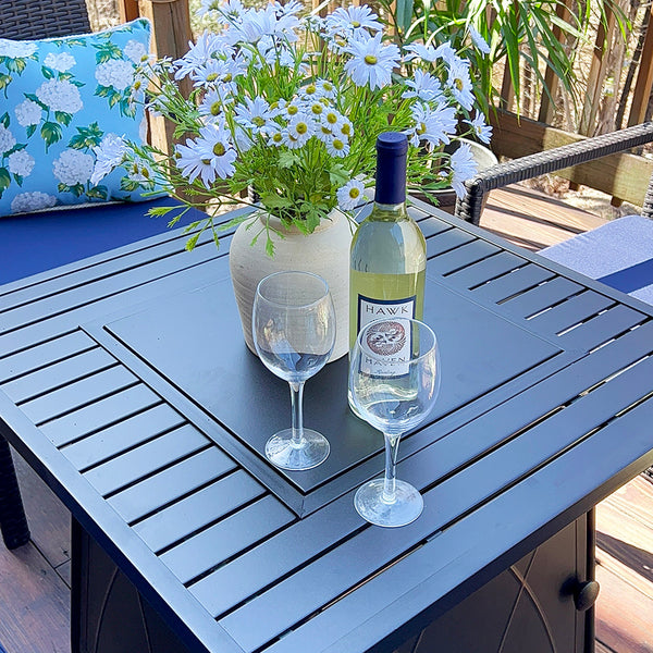 4-Seater Patio Metal Vines Sofa With Square Fire Pit Table