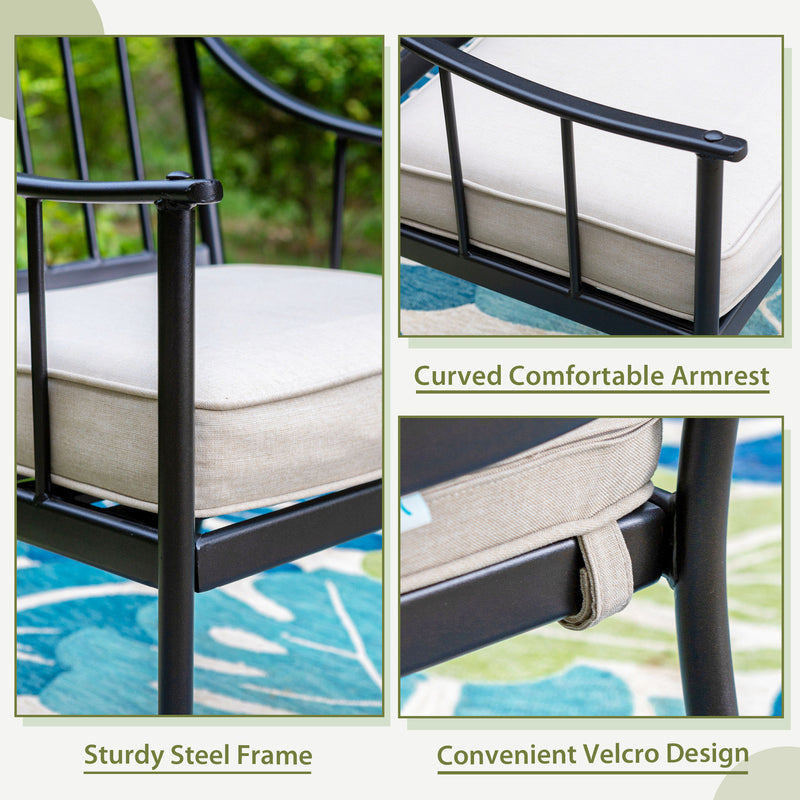 PHI VILLA Steel Fixed Patio Outdoor Dining Chairs Set
