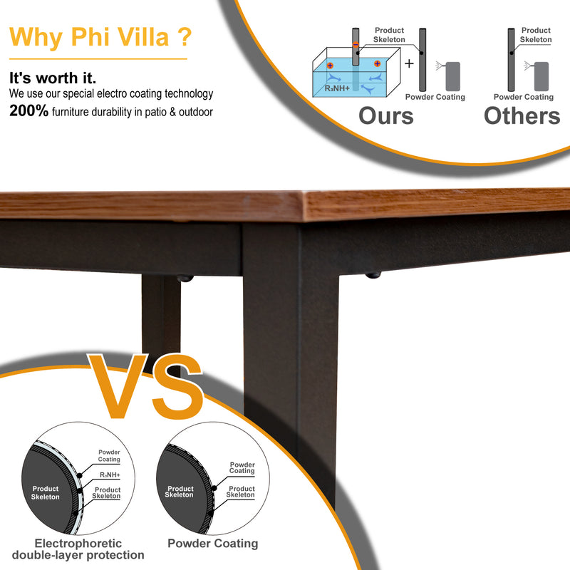 PHI VILLA 5-Piece Outdoor Dining Set 4 Fixed Stackable Chairs and Steel Square Table