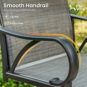 Phi Villa 3-Pcs Patio High Bar Set-Gray Textilene Swivel Stools & Sea Stone Tabletop Design