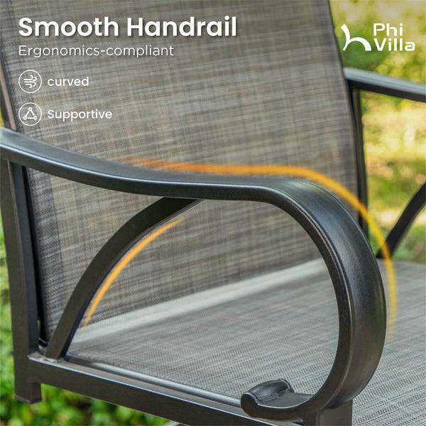 Phi Villa 3-Pcs Patio High Bar Set-Gray Textilene Swivel Stools & Sea Stone Tabletop Design