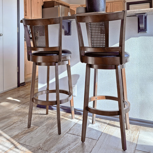 Harrison 360° Swivel Rustic Wood Bar Stools with Grid Back