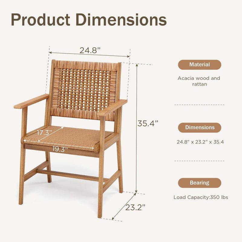 Outdoor Acacia Wood & Wicker Dining Chairs for Balcony PHI VILLA