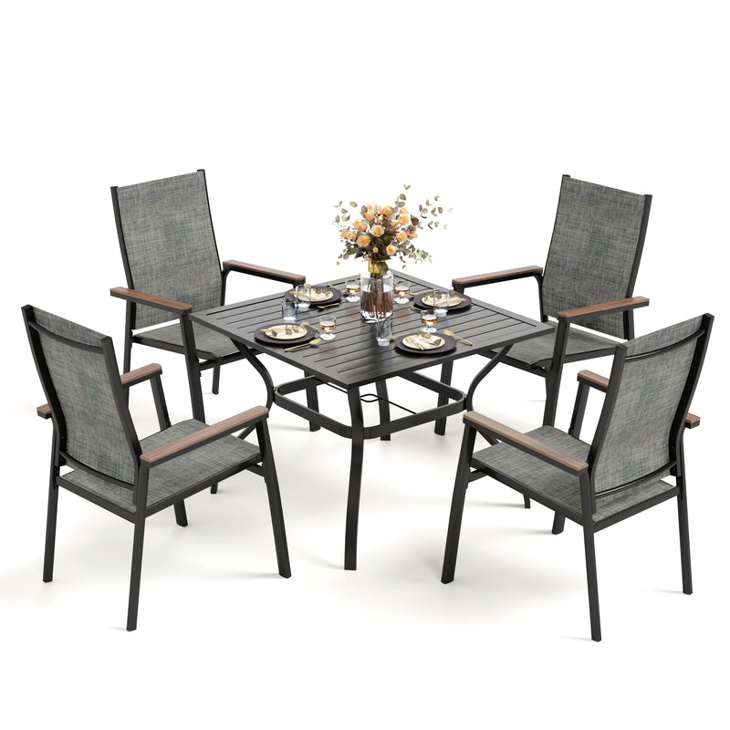 5-Piece Outdoor Dining Set with Aluminum Stackable Chairs for Garden, Backyard PHI VILLA