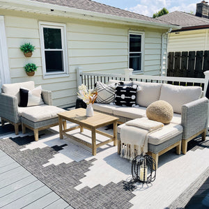 5-Seater Rattan and Wood Bucolic Garden Sofa Set