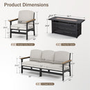 5-Seater HDPE Rattan and Wood-Grain Garden Sofa Set with Fire Pit Table