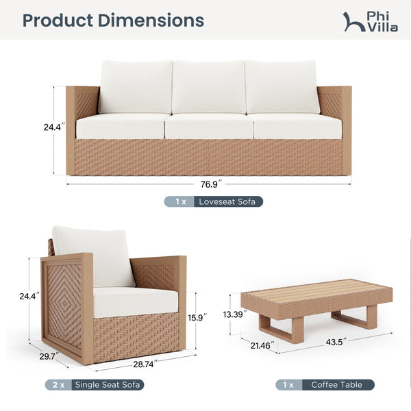 Alameda 5-Seater HDPE Wicker Outdoor Sofa with Diamond Weave Pattern