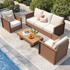 Alameda 5-Seater HDPE Wicker Outdoor Sofa with Diamond Weave Pattern
