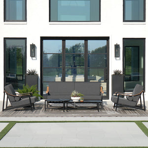 Oversized Modern Outdoor Couch with Leather Armrest and Coffee Table