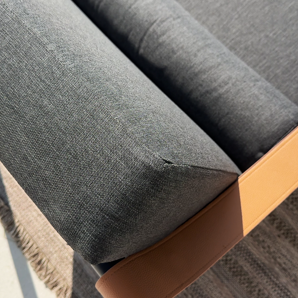 Oversized Modern Outdoor Couch with Leather Armrest and Coffee Table