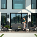 Oversized Modern Outdoor Couch with Leather Armrest and Coffee Table