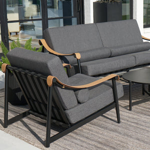 Oversized Modern Outdoor Couch with Leather Armrest and Coffee Table