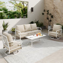 5-Seater Patio Metal All-White Sofa Set with Rattan Edge for Sale