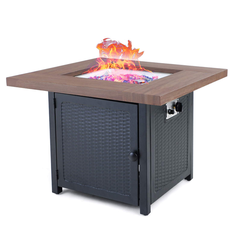 PHI VILLA 50,000 BTU Wood-like Steel Gas Fire Pit Table With Cover