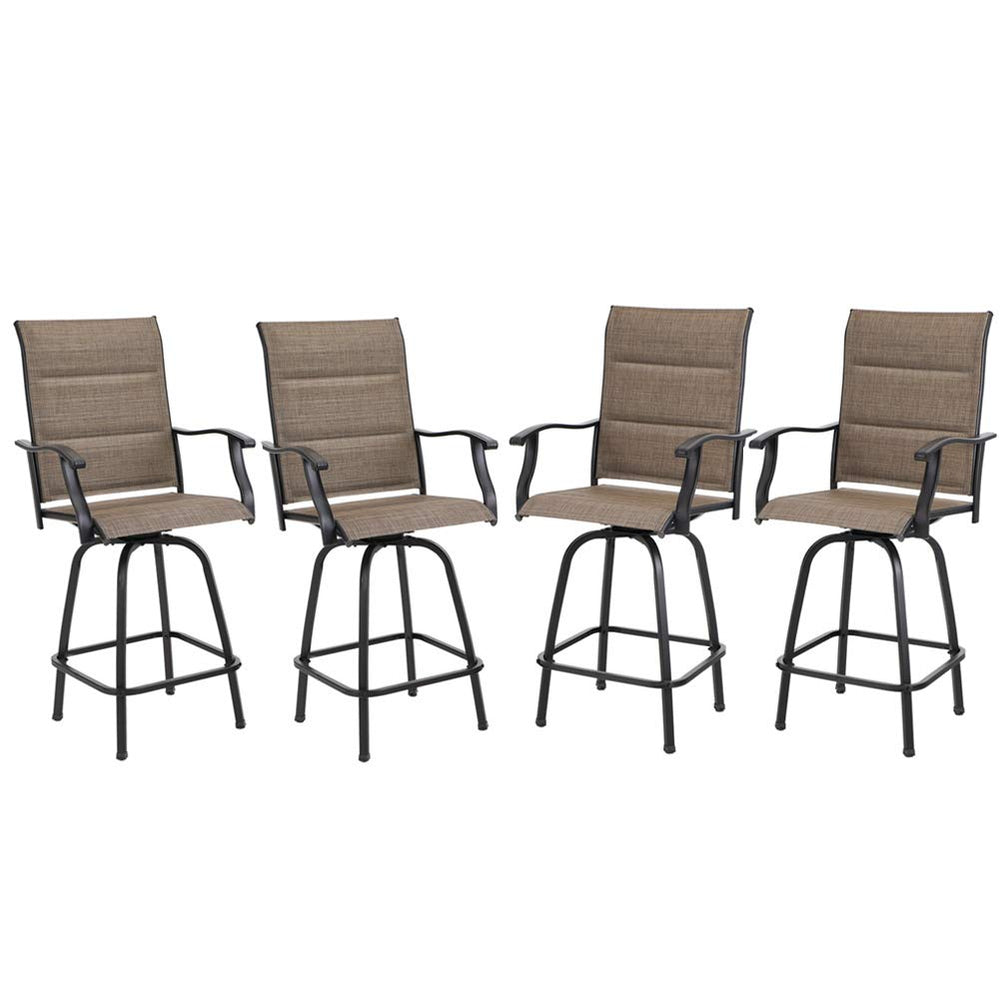 PHI VILLA Outdoor Textilene All-Weather Padded Swivel Bar Stools With Arms
