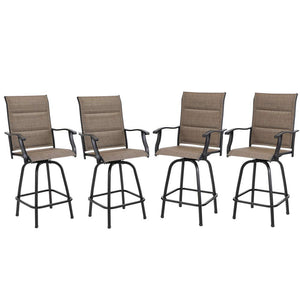 PHI VILLA Outdoor Textilene All-Weather Padded Swivel Bar Stools With Arms