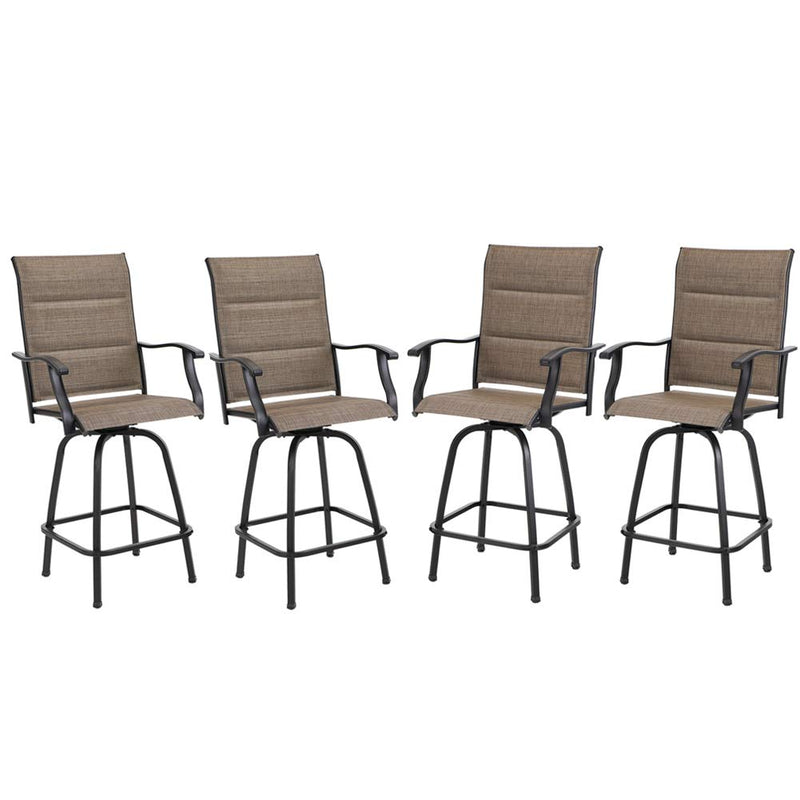 PHI VILLA Outdoor Textilene All-Weather Padded Swivel Bar Stools With Arms
