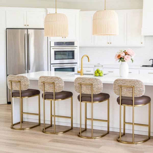 24" Modern PU and Chenille Counter Height Bar Stool, Set of 4