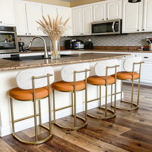 24" Modern PU and Chenille Counter Height Bar Stool, Set of 4