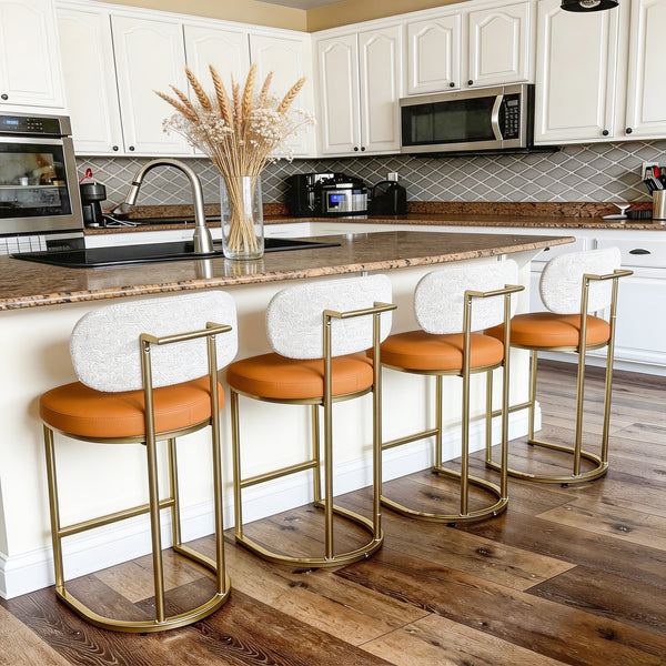 24" Modern PU and Chenille Counter Height Bar Stool, Set of 4