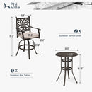 Antique Cast Aluminum Patio Pub Height Rust-free Swivel Bar Stools Set PHI VILLA