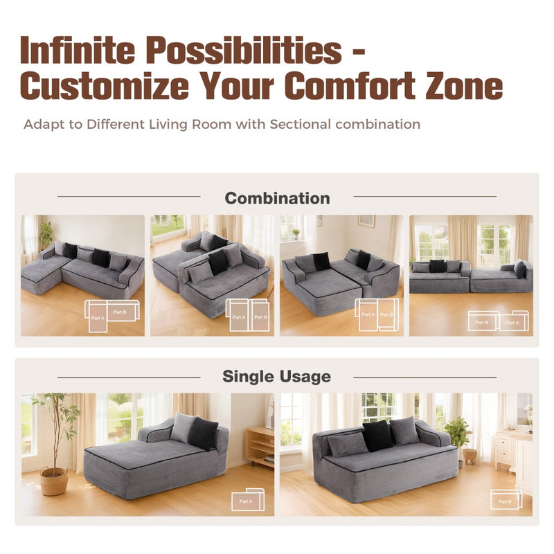 Phi Villa 104" Indoor Modular Cloud Sectional Couch-Assembly Free Ready-to-use Sofa