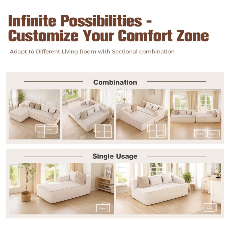Phi Villa 104" Indoor Modular Cloud Sectional Couch-Assembly Free Ready-to-use Sofa