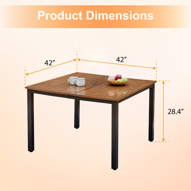 PHI VILLA 5-Piece Outdoor Dining Set 4 Fixed Stackable Chairs and Steel Square Table