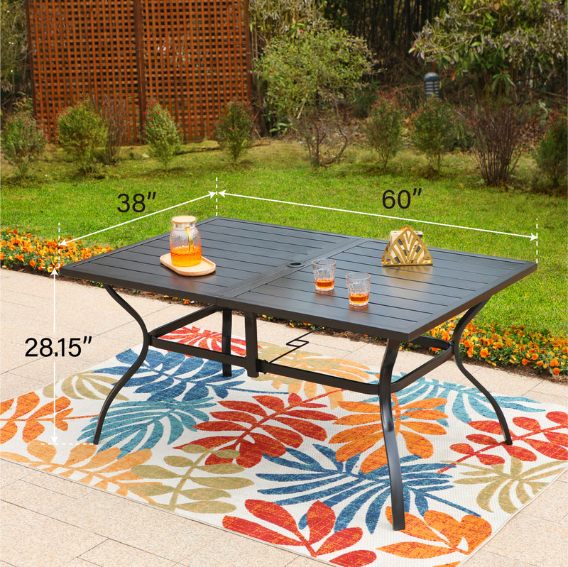 PHI VILLA 7-Piece Patio Dining Set With Steel Rectangle Table & 6 Steel Seat Dining Chairs