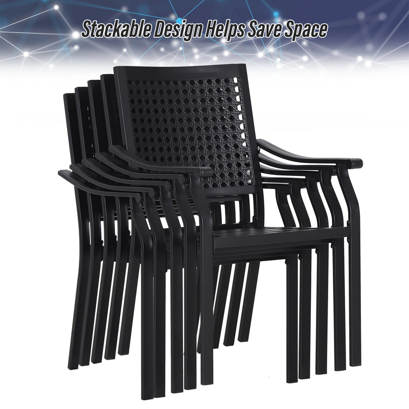 PHI VILLA 5-Piece Outdoor Dining Set 4 Fixed Stackable Chairs and Steel Square Table