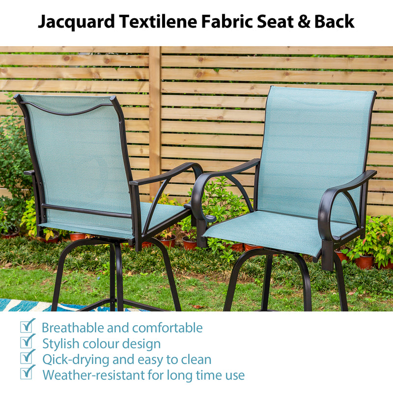 PHI VILLA Patio Jacquard Textilene Swivel Bar Stools with Curved Arms