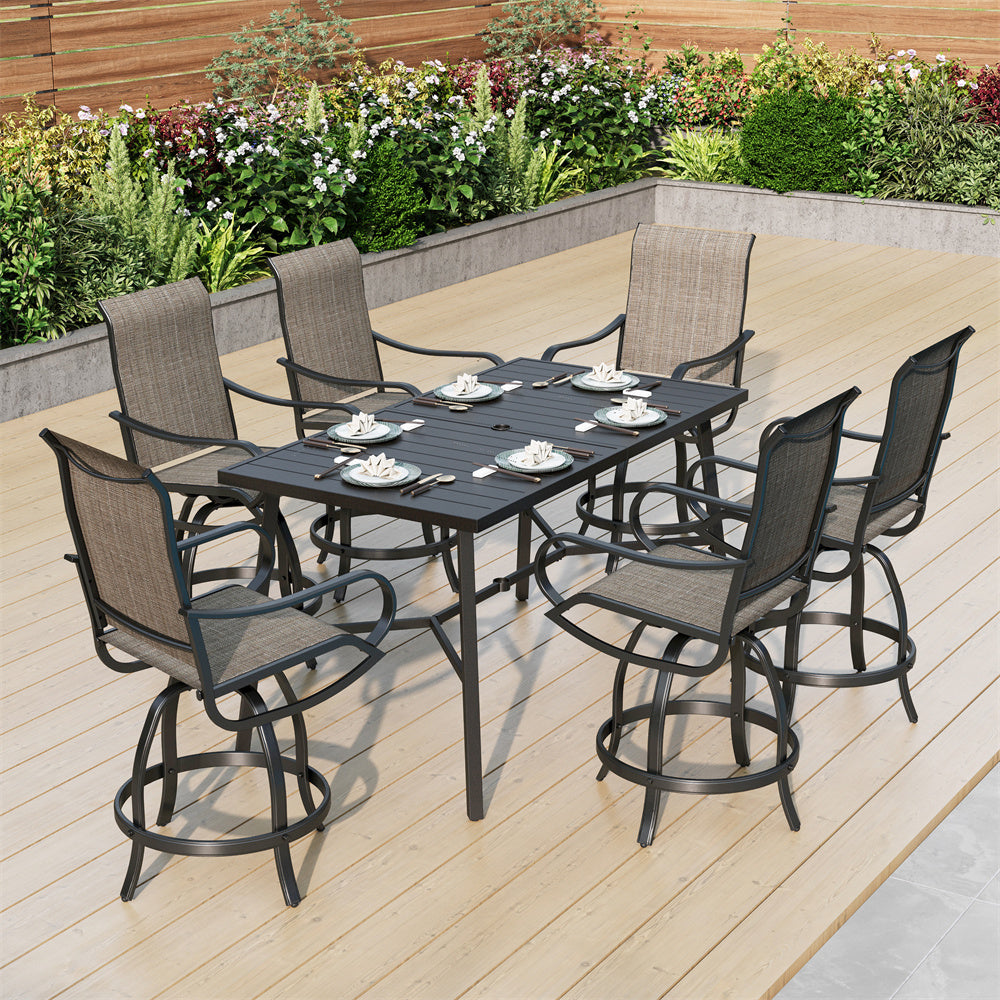 Wave 7-Pcs Bar Stool Set of 26.8" Textilene Swivel Bar Stools for Deck-Phi Villa