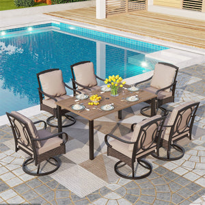 Coco 7-Pcs Outdoor Dining Set with Wood-like Table