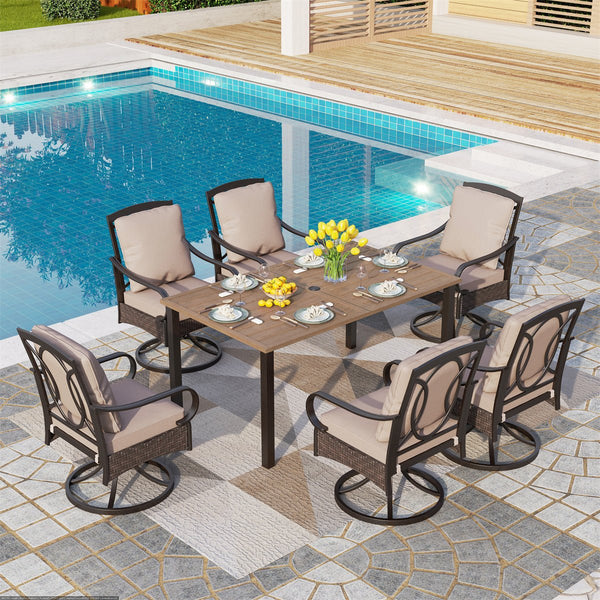 Coco 7-Pcs Outdoor Dining Set with Wood-like Table