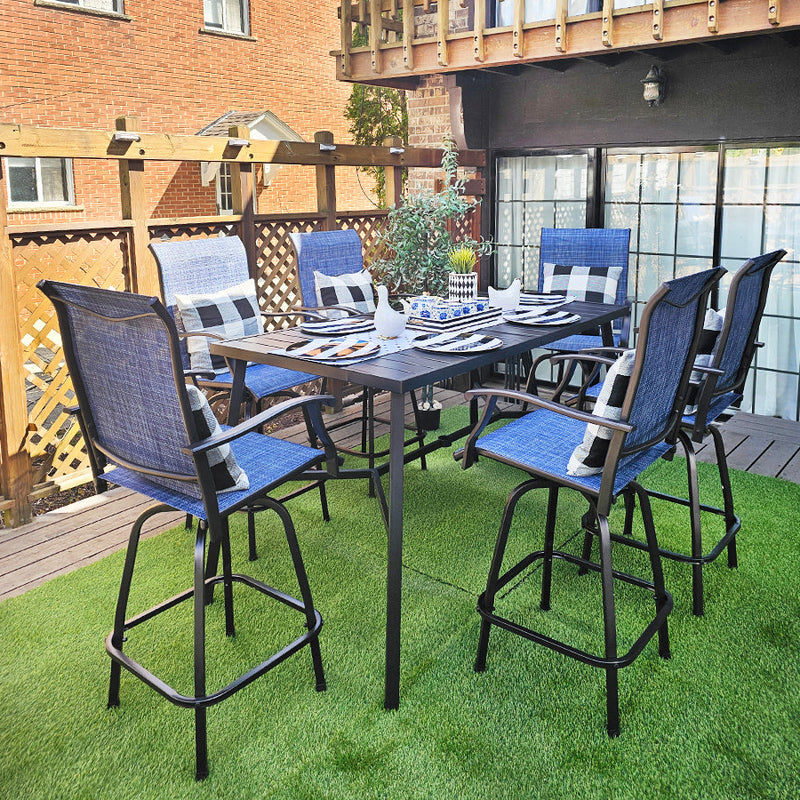 7-Piece Outdoor Bar Stool Set with 6 Seat for Poolside, Graden PH VILLA