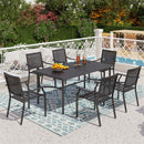 Phi Villa 7-Piece Patio Dining Set with 6 Fixed Stackable Chairs & Enlarged Steel Rectangle Table