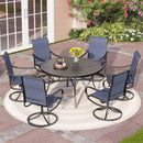 7-Pcs Outdoor Dining Set with Round Table and Textilene Swivel Chairs-Phi Villa