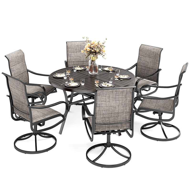 7-Pcs Outdoor Dining Set with Round Table and Textilene Swivel Chairs-Phi Villa