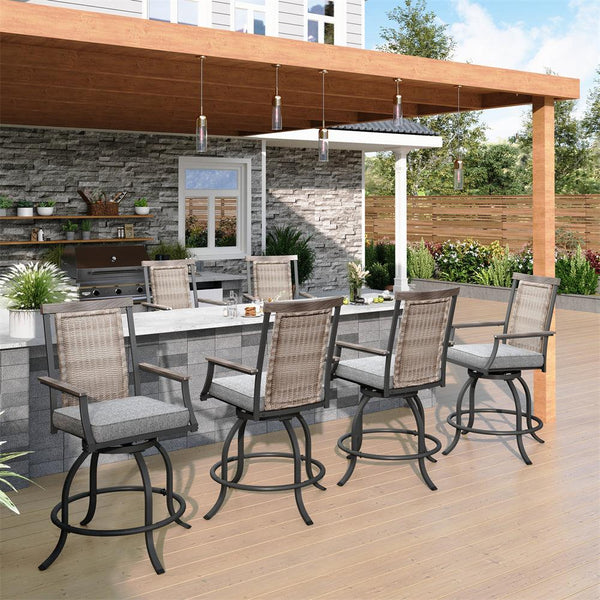 rattan swivel bar stools for deck 6-pcs