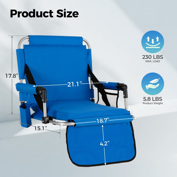 Folding Stadium Seat Chair for Bleachers with Back & Arm Rest, 2 Pieces