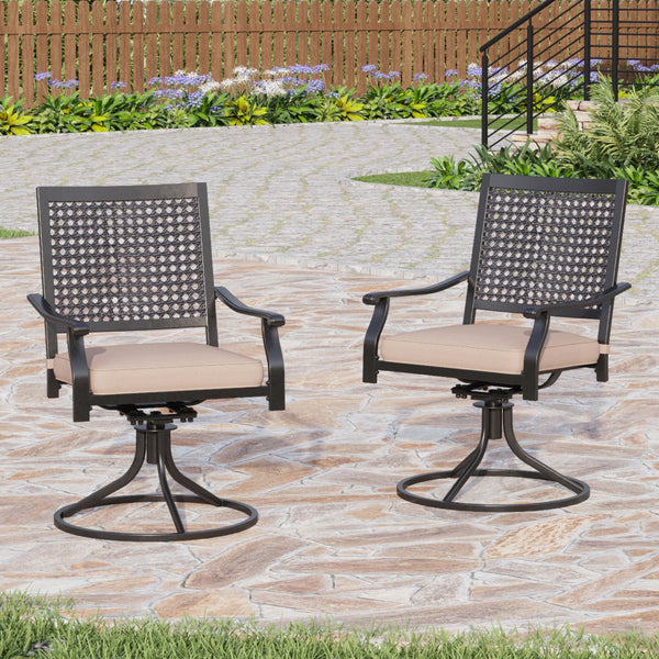 PHI VILLA Outdoor Fixed Steel Dining Chairs with Woven Pattern