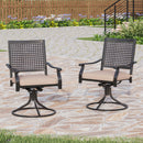 PHI VILLA Outdoor Fixed Steel Dining Chairs with Bullseye Flower Pattern - Set of 2