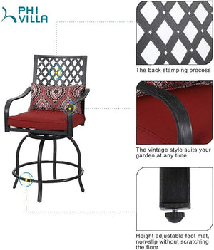 Outdoor Bohemian Swivel Bar Stools Set for Garden, Bar-PHI VILLA