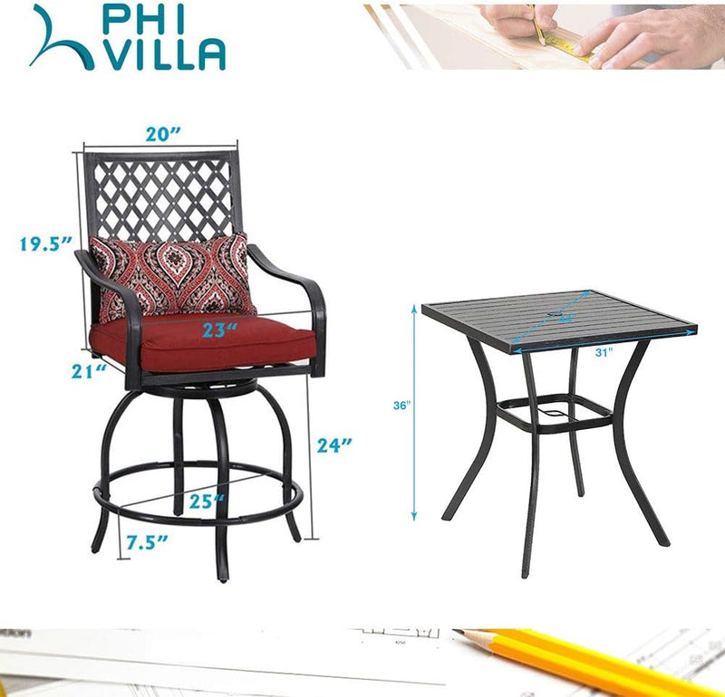 Outdoor Bohemian Swivel Bar Stools Set for Garden, Bar PHI VILLA