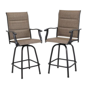 Outdoor Upgraded Padded Textilene All-Weather Swivel Bar Stools With Arms PHI VILLA