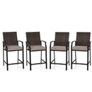 PHI VILLA Outdoor All-Weather Rattan Wicker Cushioned Bar Stools With Arms