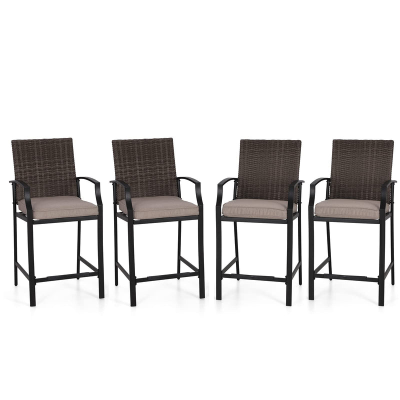 PHI VILLA Outdoor All-Weather Rattan Wicker Cushioned Bar Stools With Arms