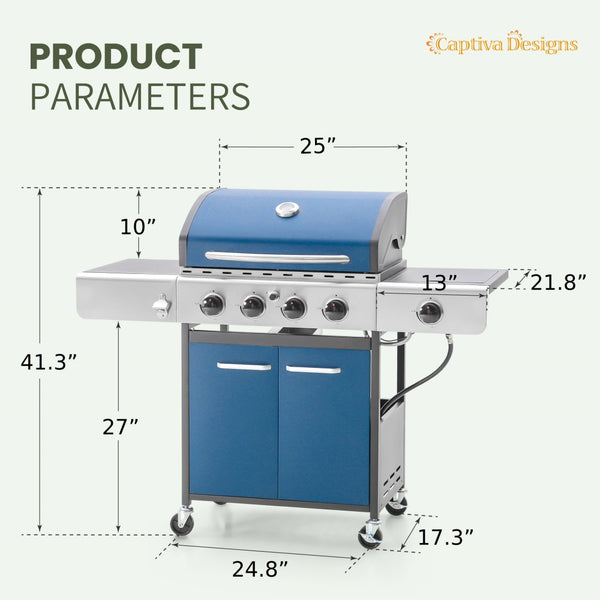 Patio Propane Grill BBQ with 4 x 8000 BTU Burners and 10,000 Side Burner-Captiva Designs